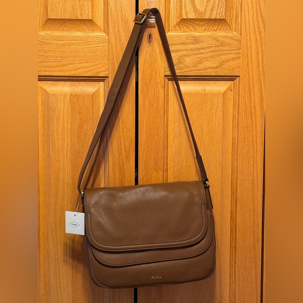 Peyton Crossbody Bag, One Size, Fossil, Cognac, Leather